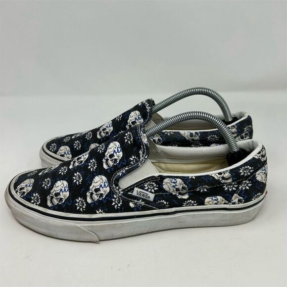 Vans Classic Slip-On Flash Black & Blue Skulls Unisex Shoes Size 11 Multicolor - Picture 8 of 14